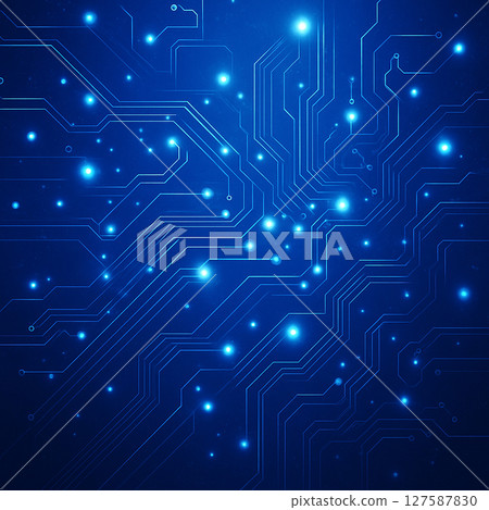 AI generated glowing blue digital circuit board with abstract connections representing high-tech intelligence and futuristic data processing in a deep blue atmosphere. AI generated glowing blue digital circuit board with abstract connections representing high-tech intelligence and futuristic data processing in a deep blue atmosphere. 127587830