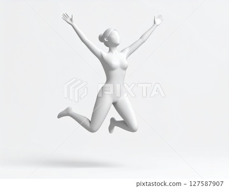 Jumping happy female 3D character material 127587907