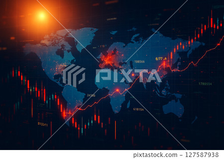 AI generated glowing world map and financial data charts illustrating real time stock trends market analysis and global economic connections in a futuristic digital interface AI generated glowing world map and financial data charts illustrating real time stock trends market analysis and global economic connections in a futuristic digital interface 127587938