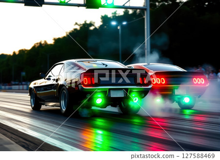 drag racing competition, speed test, auto racing concept 127588469