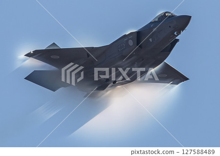 fighter jet flying in the blue sky 127588489