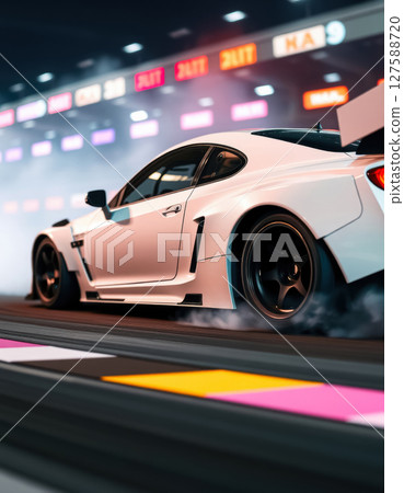 white racing car on night racing track, street... - Stock Illustration ...