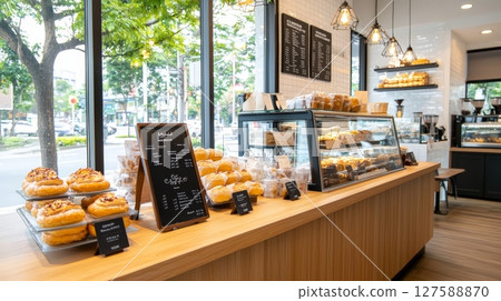 Elegant wooden counter a rustic touch for any business or home interior design 127588870