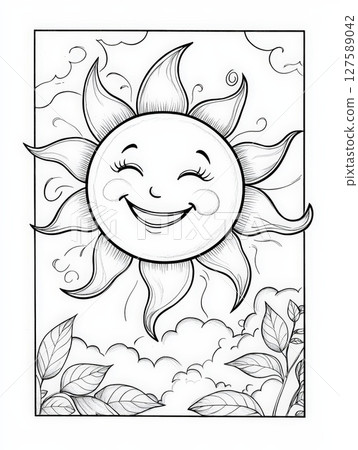 Happy smiling sun coloring page joyful summer illustration 127589042