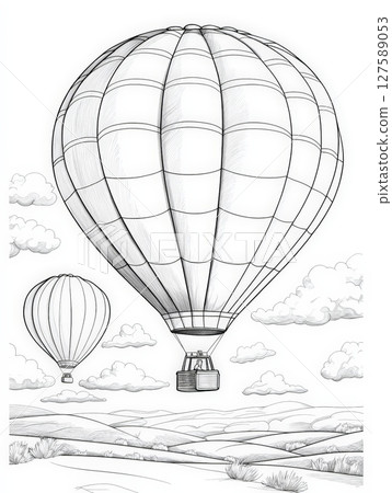 Hot air balloon adventure hand-drawn sketch of scenic flight 127589053