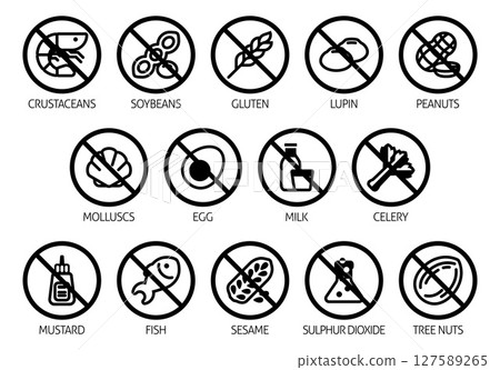 Allergen Free Food No Major Allergy Icons Labels Allergen Free Food No Major Allergy Icons Labels 127589265