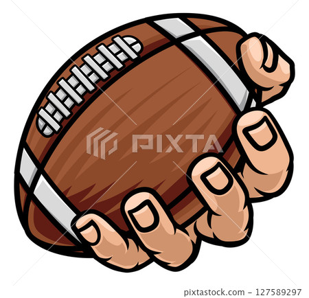 Mascot Person Hand Fist Holding Football Ball 127589297
