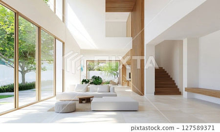 Stylish living room with a large white couch modern comfort and elegance for your home 127589371