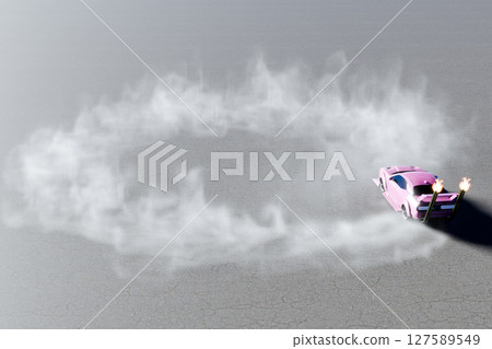 Image of a pink modified car doing donut turns and drifting 127589549
