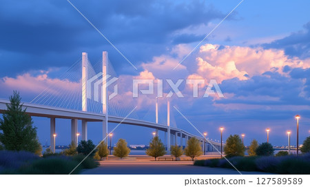 [有橋的風景] 從海濱公園看到的巨大的吊橋 127589589