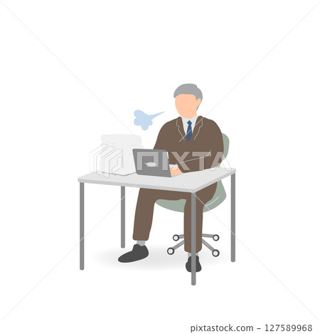 A veteran male employee sighs. A veteran male employee sighs. 127589968