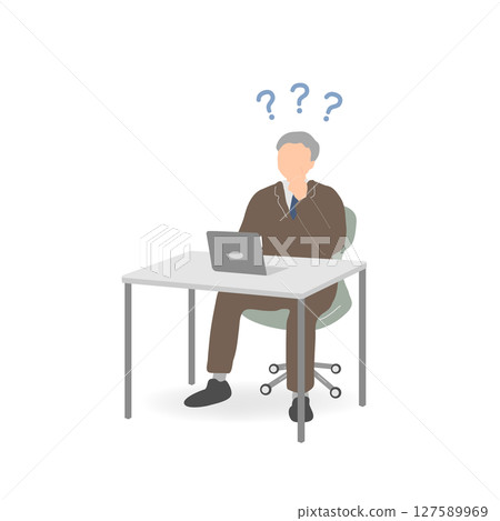 A veteran male employee worries and thinks A veteran male employee worries and thinks 127589969