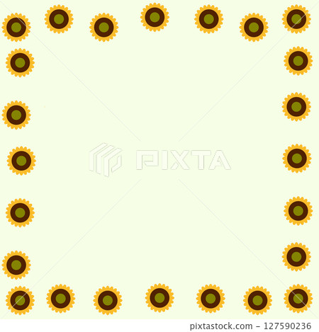 明亮的夏日框架插圖，綠色背景上有向日葵 127590236