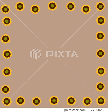 平靜的夏日框架插圖，棕色背景排列著向日葵 127590238