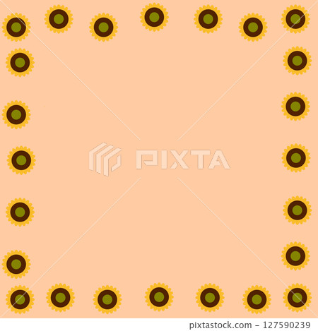 A calm summer frame illustration with sunflowers lined up on a brown background 127590239
