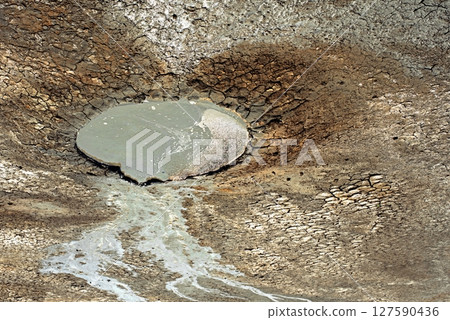 Mud volcano at Gobustan national park erupt. Azerbaijan 127590436