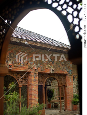 Abad Ceramics And Applied Arts Centre in Sheki, Azerbaijan. May day, rain 127590444