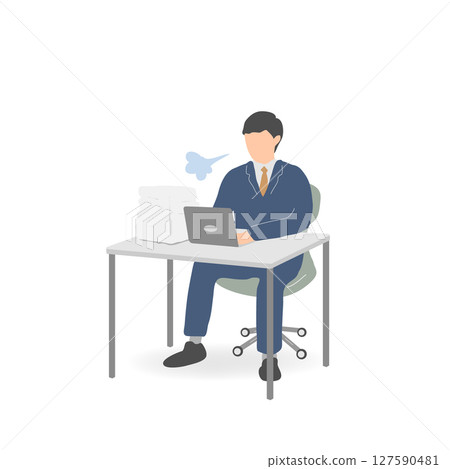 Illustration of a middle-aged male employee sighing Illustration of a middle-aged male employee sighing 127590481