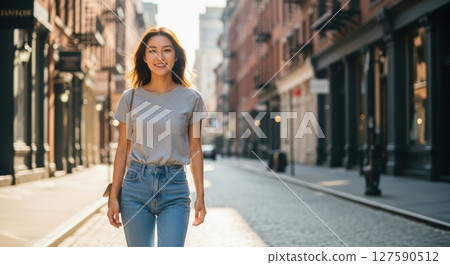 優雅的女士穿過法國尼斯的咖啡館區 127590512