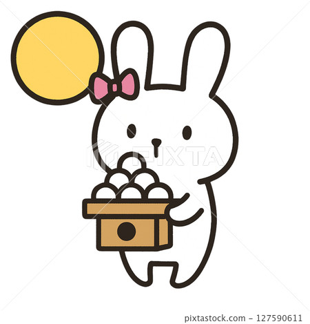 一隻可愛的兔子在月圓之夜拿著賞月餃子的圖片 一隻可愛的兔子在月圓之夜拿著賞月餃子的圖片 127590611