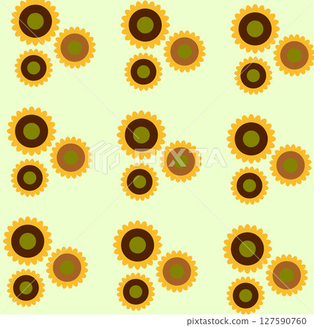 綠色背景上排列的向日葵的無縫圖案插圖 127590760