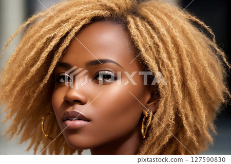 A beautiful african american woman portrait, city street as background. Generative AI. 127590830