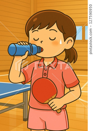 女孩在健身房打乒乓球和預防中暑 127590950