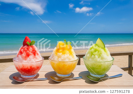 Shaved ice at a cafe with an ocean view 127591278