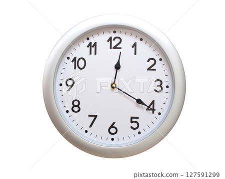 Round Silver Wall Clock Showing 00:20 or 12:20 Isolated-White. Useful for concepts like noon, midnight, deadline, countdown, or time management. Round Silver Wall Clock Showing 00:20 or 12:20 Isolated-White. Useful for concepts like noon, midnight, deadline, countdown, or time management. 127591299