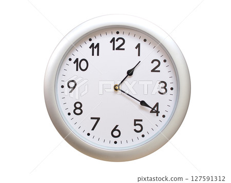 Round Silver Wall Clock Showing 01:20 or 13:20 Isolated-White. Useful for concepts like noon, midnight, deadline, countdown, or time management. Round Silver Wall Clock Showing 01:20 or 13:20 Isolated-White. Useful for concepts like noon, midnight, deadline, countdown, or time management. 127591312