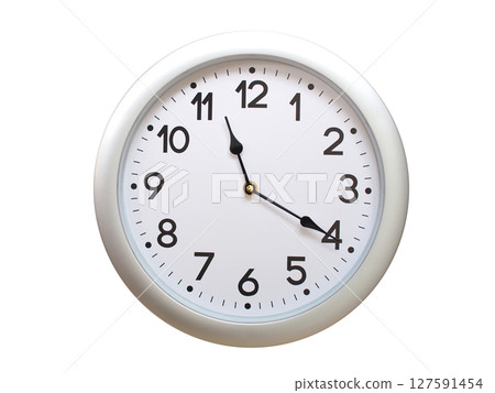 Round Silver Wall Clock Showing 11:20 or 23:20 Isolated-White. Useful for concepts like noon, midnight, deadline, countdown, or time management. 127591454