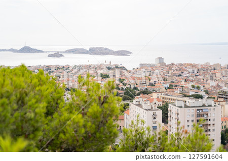Cityscape and seascape with islands, urban scenery, nature in Marseilles Cityscape and seascape with islands, urban scenery, nature in Marseilles 127591604