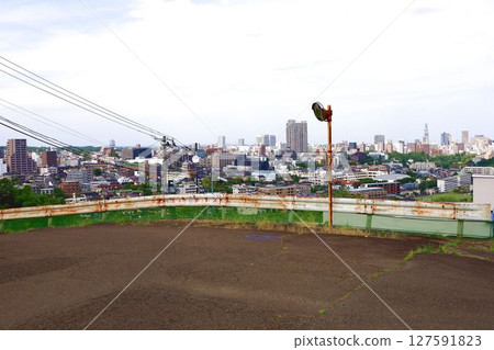 A view of the city of Sendai in summer and a convex mirror from a hill 127591823