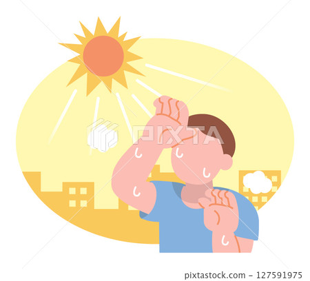 A man outdoors feeling hot 127591975