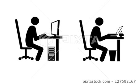 Set of stick figures, office work, vector illustration. 127592167