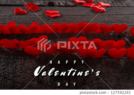 Heartfelt Valentine's Day Decorations on Rustic Wooden Background Heartfelt Valentine's Day Decorations on Rustic Wooden Background 127592281