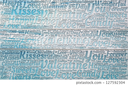 Artistic Word Collage Featuring Valentine's Day and Love-Themed Text in Blue 127592304