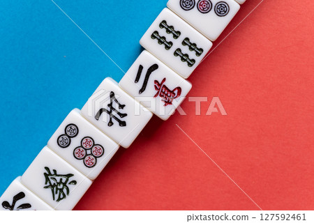 mahjong tiles lined up 127592461