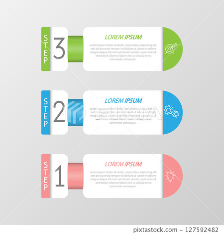 Infographics. 3 stages of development, marketing, workflow or plan. Business strategy with icons. Report and statistics diagram Infographics. 3 stages of development, marketing, workflow or plan. Business strategy with icons. Report and statistics diagram 127592482
