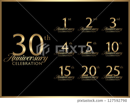 Gold banner set with anniversary numbers and logo design for anniversary celebration 127592798