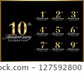 Gold banner set with anniversary numbers and logo design for anniversary celebration 127592800