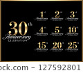 Gold banner set with anniversary numbers and logo design for anniversary celebration 127592801