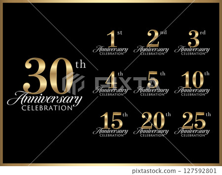 Gold banner set with anniversary numbers and logo design for anniversary celebration 127592801