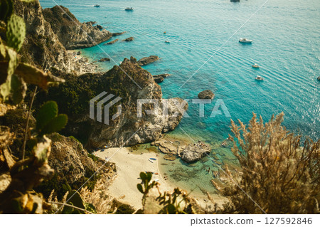 cliff overlooking the sea in the month of August 127592846