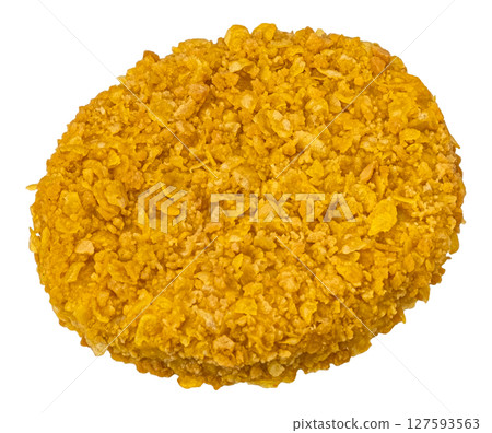 Chicken burger patty isolated on white background with clipping path 127593563