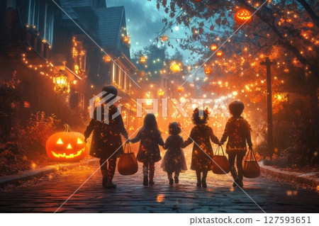 Halloween day concept. Trick or treat and dance with the monsters tonight. Halloween day concept. Trick or treat and dance with the monsters tonight. 127593651
