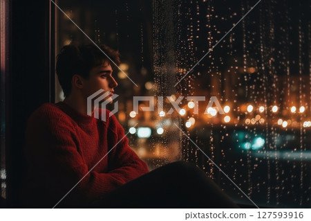 Person crying look up to sky in big city Person crying look up to sky in big city 127593916