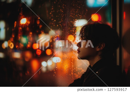 Person crying look up to sky in big city Person crying look up to sky in big city 127593917