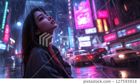 Person crying look up to sky in big city Person crying look up to sky in big city 127593918
