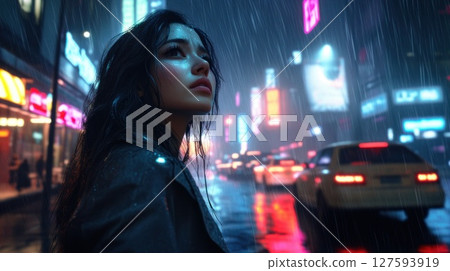 Person crying look up to sky in big city 127593919